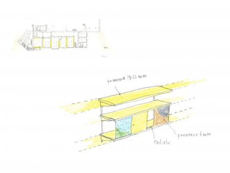 Sketches of new furniture based on furniture already present on site